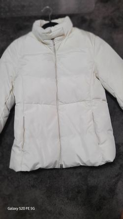 Cream Puffer Jacket with Zip Closure