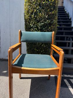 Mid Century Oak Armchair with Teal Upholstery