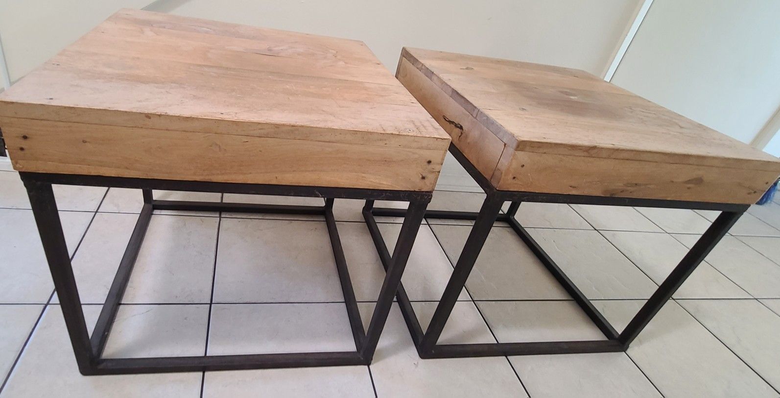 Solid Wood and Metal Side Tables / End Tables