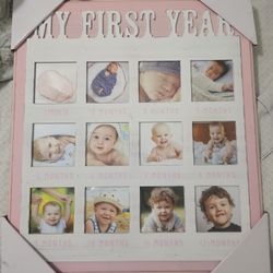 "My First Year" baby picture keepsake frame, Pink