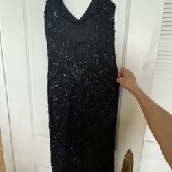 Beaded Long Black Lace Party Dress