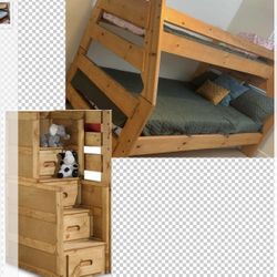 Bunk Beds  full  bed down and twin up real wood Very Good Condition  it’s comes with stairs drawers With just one twin Mattress   