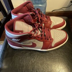 Grey And Burgundy Jordan 1 Mids Size 12 Men’s