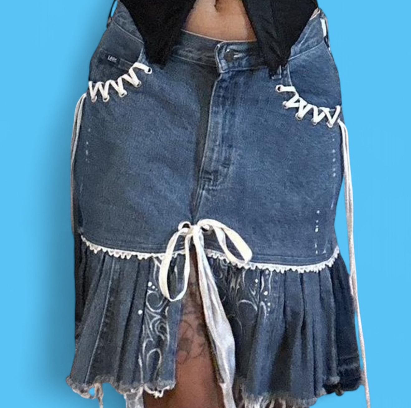Lee Denim Skirt With Lace Up Details