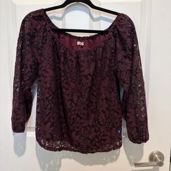 Hollister Women Burgundy 3/4 Sleeve Blouse M