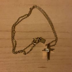 Vintage Tagged Emmons Dainty Cross With Crystal Necklace