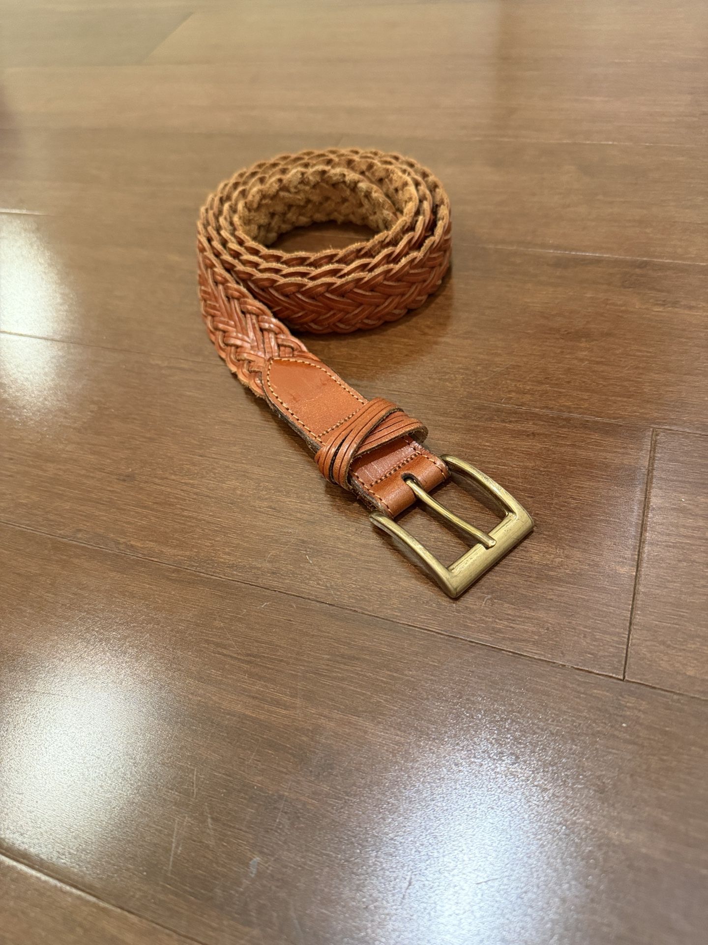 Men's Vintage Brown Braided Leather Belt with solid Brass Buckle