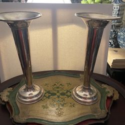Pair of Silver Plated Flower Vases Tall