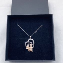  925 Sterling Silver Mother Daughter Pendant Necklace,Gift for Her, Heart Charm, Valentine Present