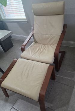 IKEA Leather Poang Chair with Footstool