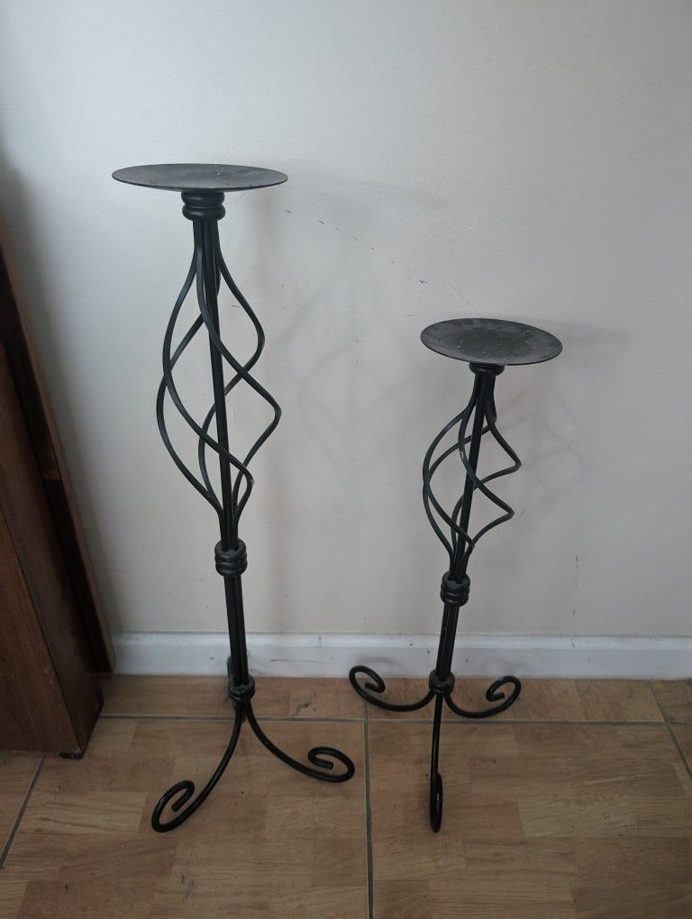 wrought iron plant stand or pillar candle holder (2) 