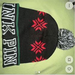 Black Knit Pom Beanie with Nordic Pattern