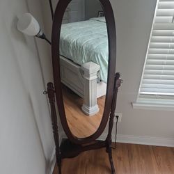 Roundhill furniture copper grove monks hood traditional wooden floor cheval mirror- Cherry