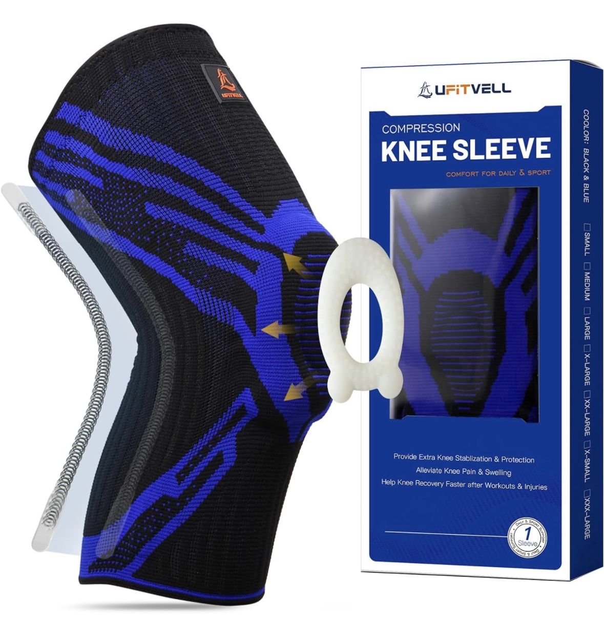 Compression Knee Brace for Pain Relief Premium Knee Sleeve with Stabilizers & Patella Pads