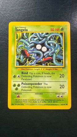 vintage 1999 Wizards of the Coast Pokémon Base Set Tangela card (number 66/102) not holo