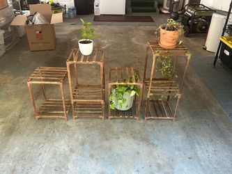 Plant Stands Indoor 4 Sets Plant Shelves Outdoor Wooden Plant Holder for Multiple Plants Flower Stands for Living Room Balcony Garden Patio Lawn Windo