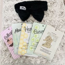 Soft Headband and 5 Face Mask Sheets $8 (set)