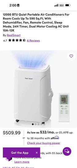 12000 BTU Quiet Portable Air Conditioners For Room Cools Up To 590 Sq.Ft, With Dehumidifier, Fan, Remote Control, Sleep Mode, 24H Timer, Dual Motor Co