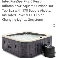 Intex PureSpa Plus 6 Person Inflatable 94" Square Outdoor Hot Tub Spa with 170 Bubble AirJets

