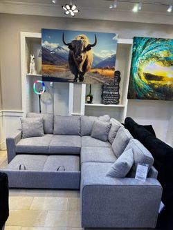 Brand NEW Grey Sectional With Pull-out Sofa Bed