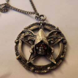 Skull W/ Red Gem Eyes Necklace 