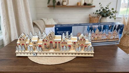 30" Wooden Christmas Village LED Advent Calendar - Brand New