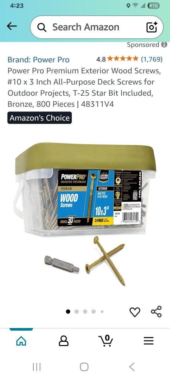 Power Pro Premium Exterior Wood Screws 10x3 Inch All Purpose Deck Screws For Outdoor T,-25 Star Bit Included 800 Pc