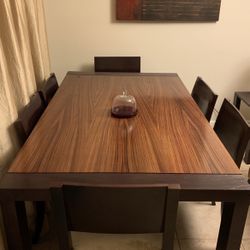 Solid Wood Dining Table, 6 Chairs And Bookshelf 