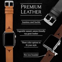 Affinity Band Texas Longhorns Premium Leather. Watch Band Compatible with Apple Watch (42/44/45mm Long )