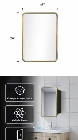 16 in. W x 24 in. H Rectangle Gold Recessed/Surface Mount Medicine Cabinet with Mirror