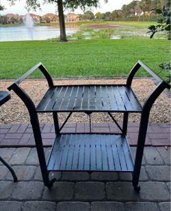 Outdoor Metal Rolling Patio Serving Cart / Grill Prep Cart