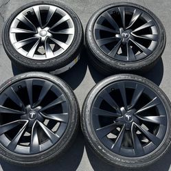 19” Tesla Model 3 Wheels Rims Oem Satin Black With New Tires 