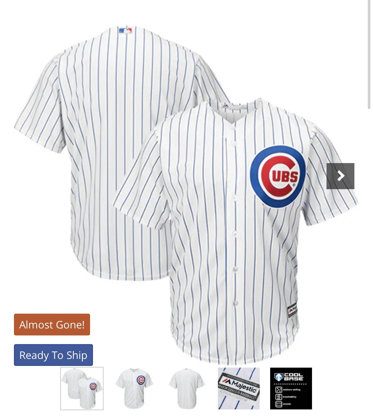 Chicago Cubs XL  Majestic Official Cool Base Jersey - White