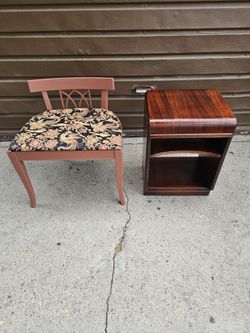 Classy Art Deco Ladies Vanity Bench And Art Deco Waterfall Walnut Night Stand ! Priced Separately! Circa 1930's!