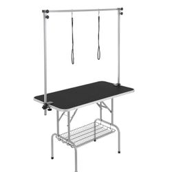 Pet Grooming Table, 46” Grooming Station with 2 Height Adjustable Arms,330LBS Static Load Capacity