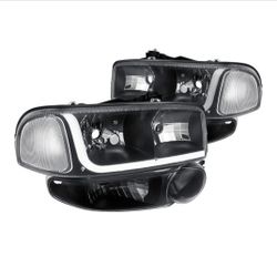 Drl Headlights Pair LED DRL Smoked Housing For 00-07 GMC denali only