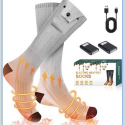 Electric Heated Socks, 3 Heating Settings Washable Heated Sock for Fishing Skiing Hiking Skating, Stocking Stuffers, 5000mAh Rechargeable Electric Soc