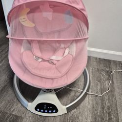 Harpa Baby Swing, Electric Baby Swing with Remote Control, 5 Swing Speeds, Bluetooth Music, Pink