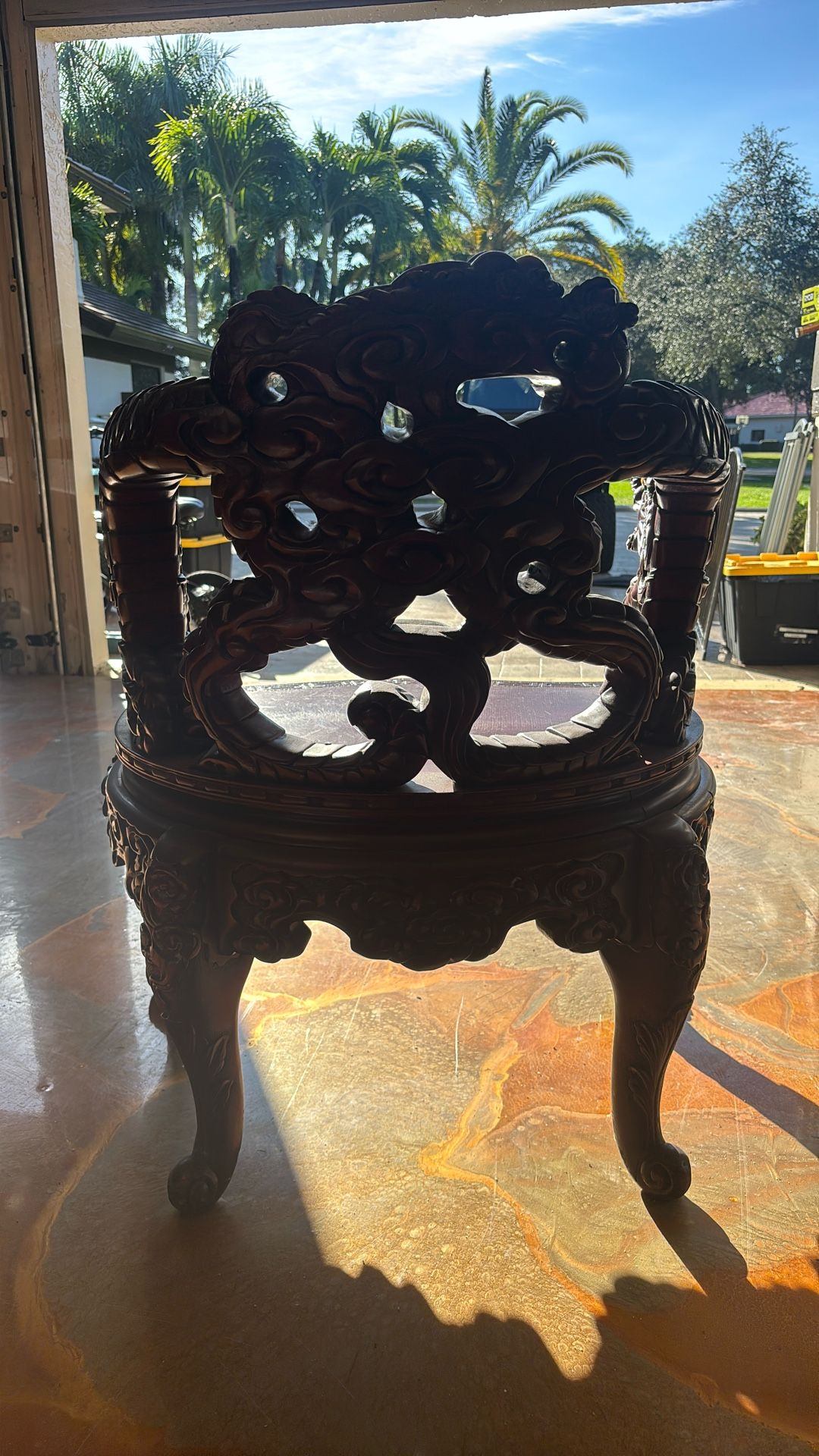 Antique Chinese Cherry Red Mahogany Wood Chair