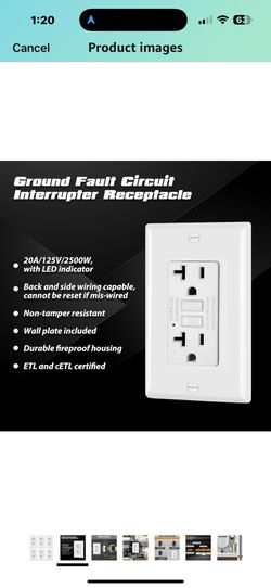 GFCI Outlets, Receptacles 20 Amp, Non-Tamper Resistant, Wallplate, ETL White