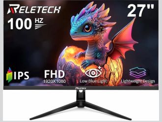 Visit the Reletech Store 27 Inch Gaming Monitor, 100Hz FHD 1080P, Fast-IPS Panel FreeSync Support, 100% sRGB, Eye Care, Frameless, Borderless Design, 