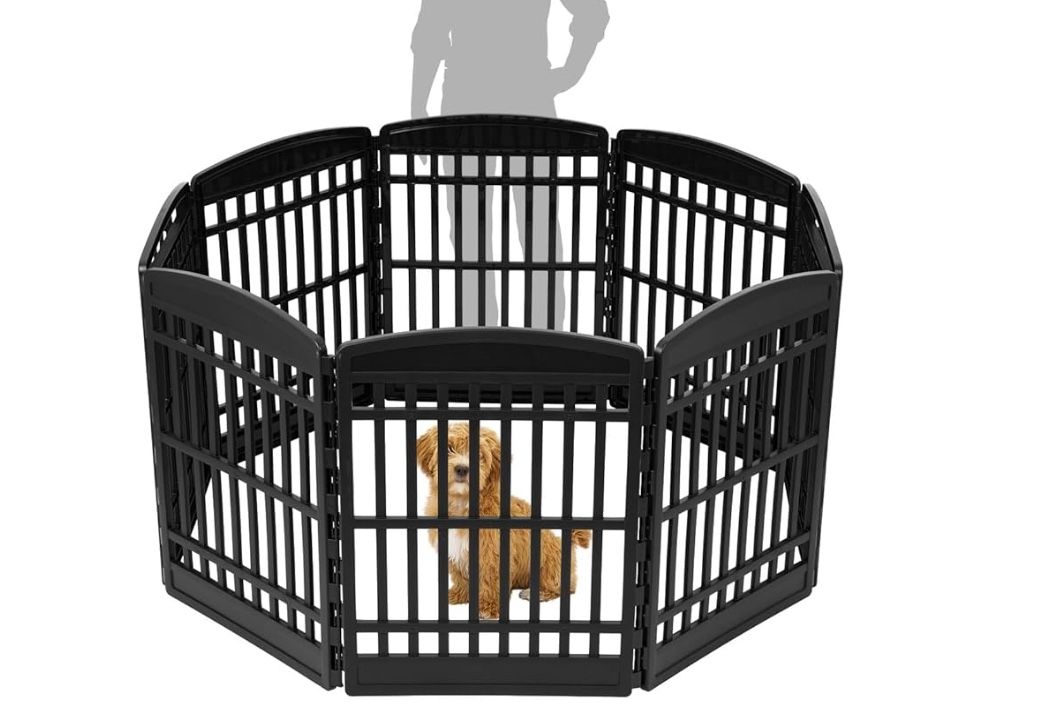 34" 8-Panel Dog Playpen, 63 x 63 x 35, Puppy Fence, Puppy Playpen, Dog Play Pen Indoors, Pet Fence, Medium Pets, Black