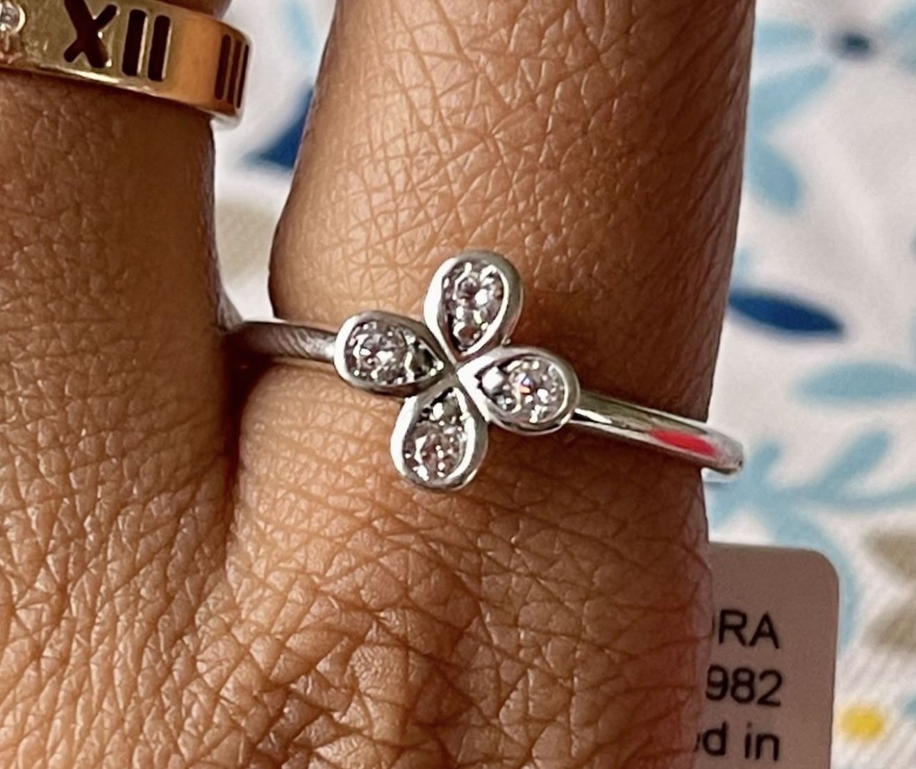 Pandora Solid Sterling Silver Four Leaf Flower Ring Size 7.5
