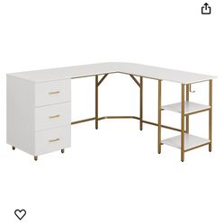 White/gold L Shaped Desk