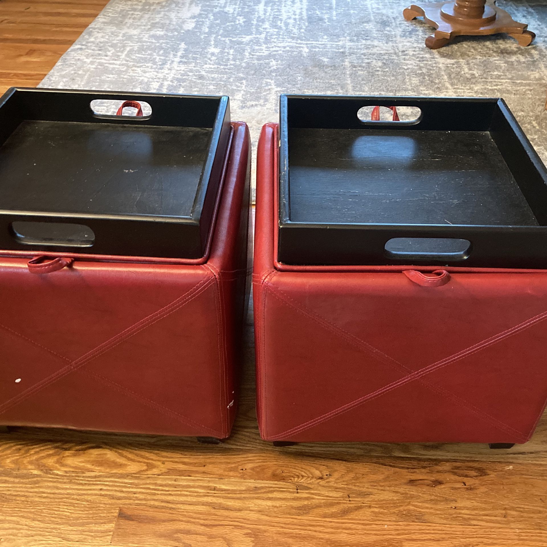 Two Red Ottomans 18x18x18