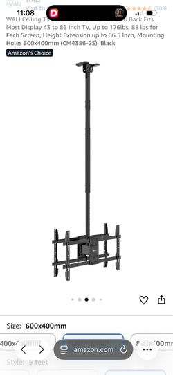 WALI Ceiling TV Mount Dual Screen Back to Back Fits Most Display 43 to 86 Inch TV, Up to 176lbs, 88 Ibs for Each Screen, Height Extension up to 66.5 I