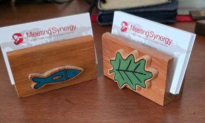 Wood Business Card Holders – Fish + Leaf, Set of 2