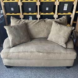 Olive Green suede love seat sofa