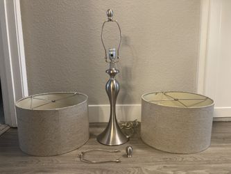 1- Brush Nickel Lamp With 2 Drum Shades