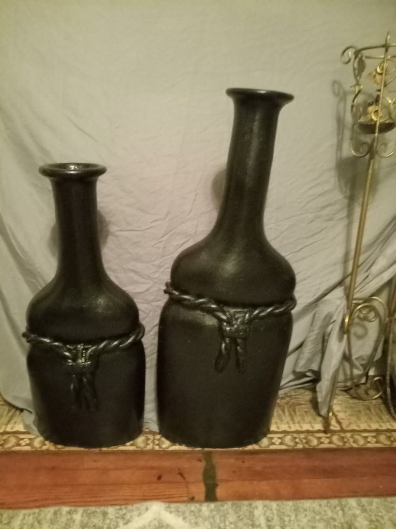 Heavy Duty Ðecorative HUGE Floor Bottle Vases Set Of 3 Candle STANDS ALSO VERY HEAVYSET OF 3 CANDLES  SEPARATE ASKING 45.00 FIRM 200.OO FOR ETIRE COLL